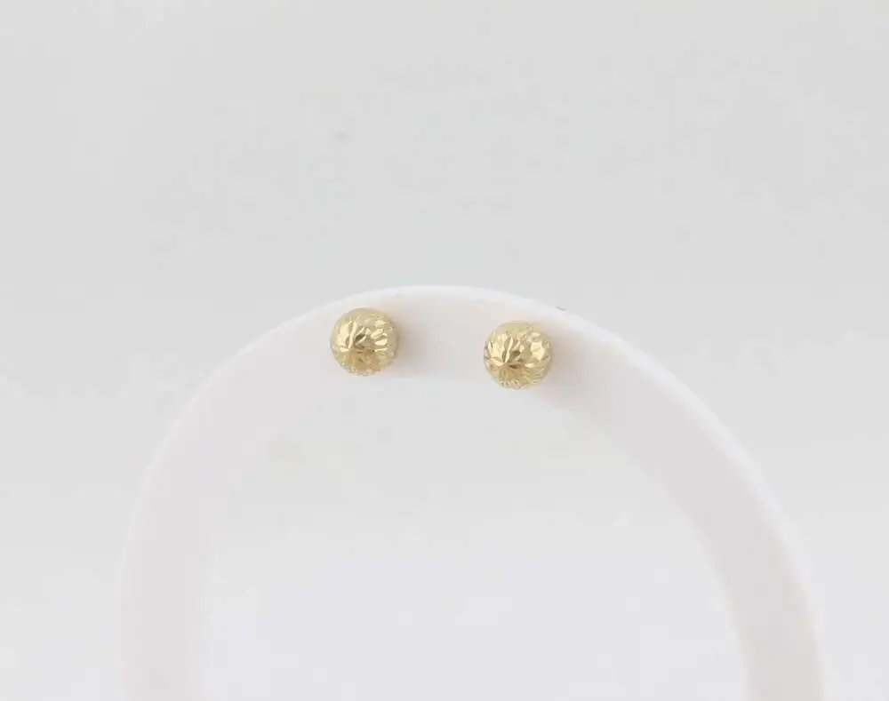 14k Yellow Gold 6.5mm Diamond Cut Textured Ball Bead Earrings Studs 1/4